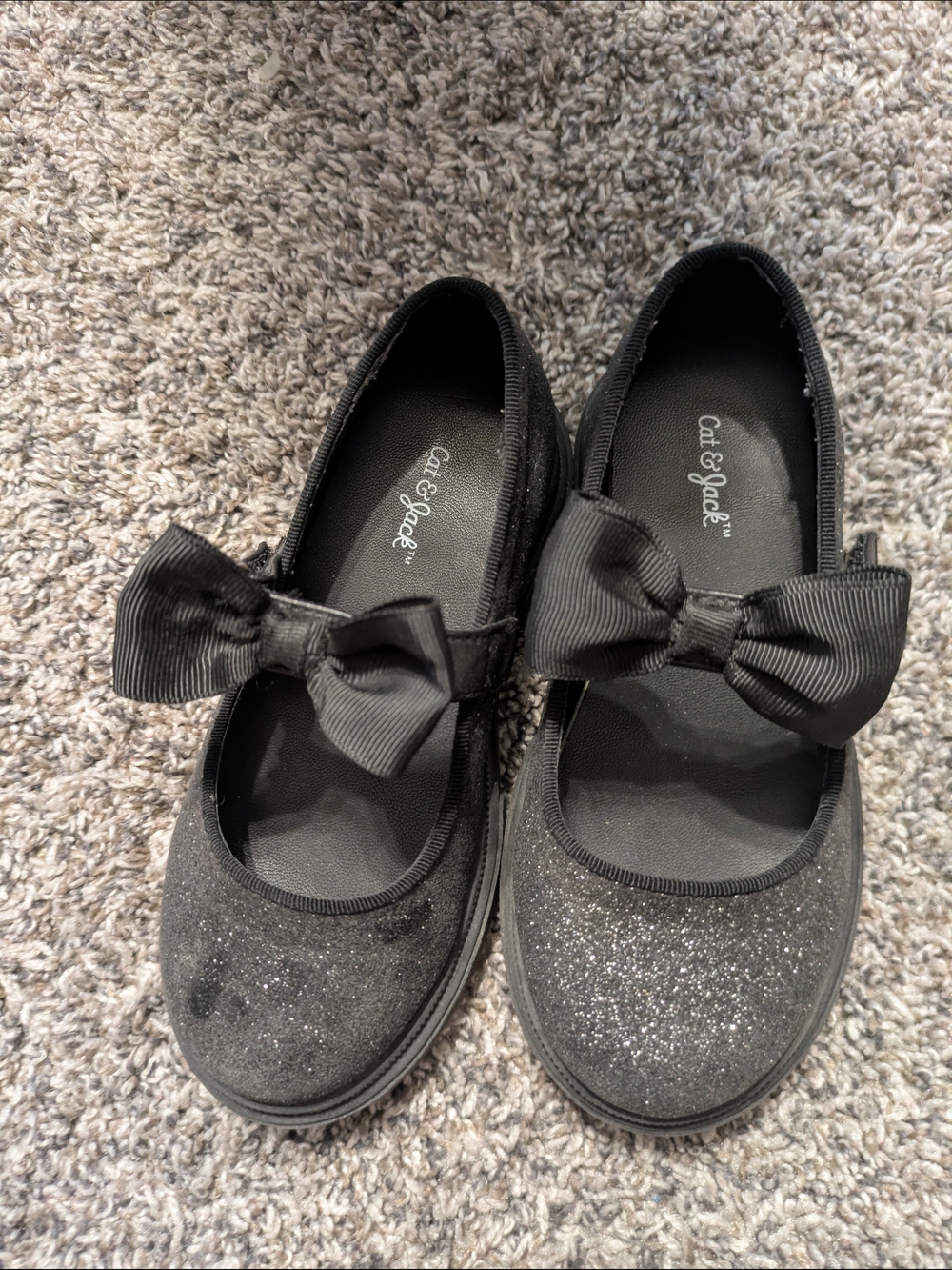 Cat & Jack Black Glitter Bow Mary Jane Shoes